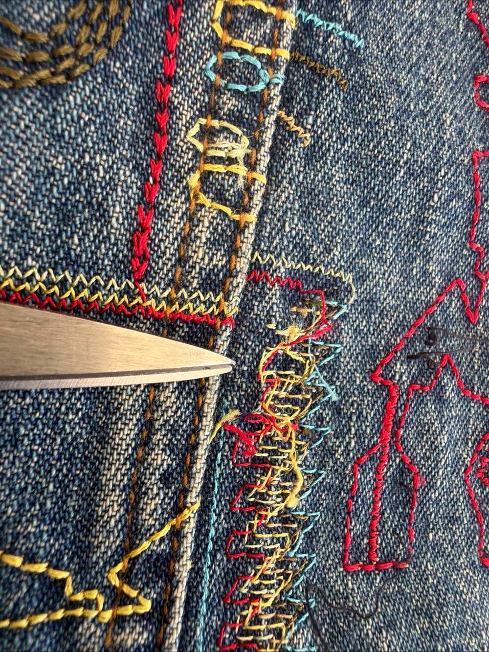 Chico's Multicolor Embroidered Tribal Blue Denim Jacket Size 3/ XL? - Picture 11 of 16